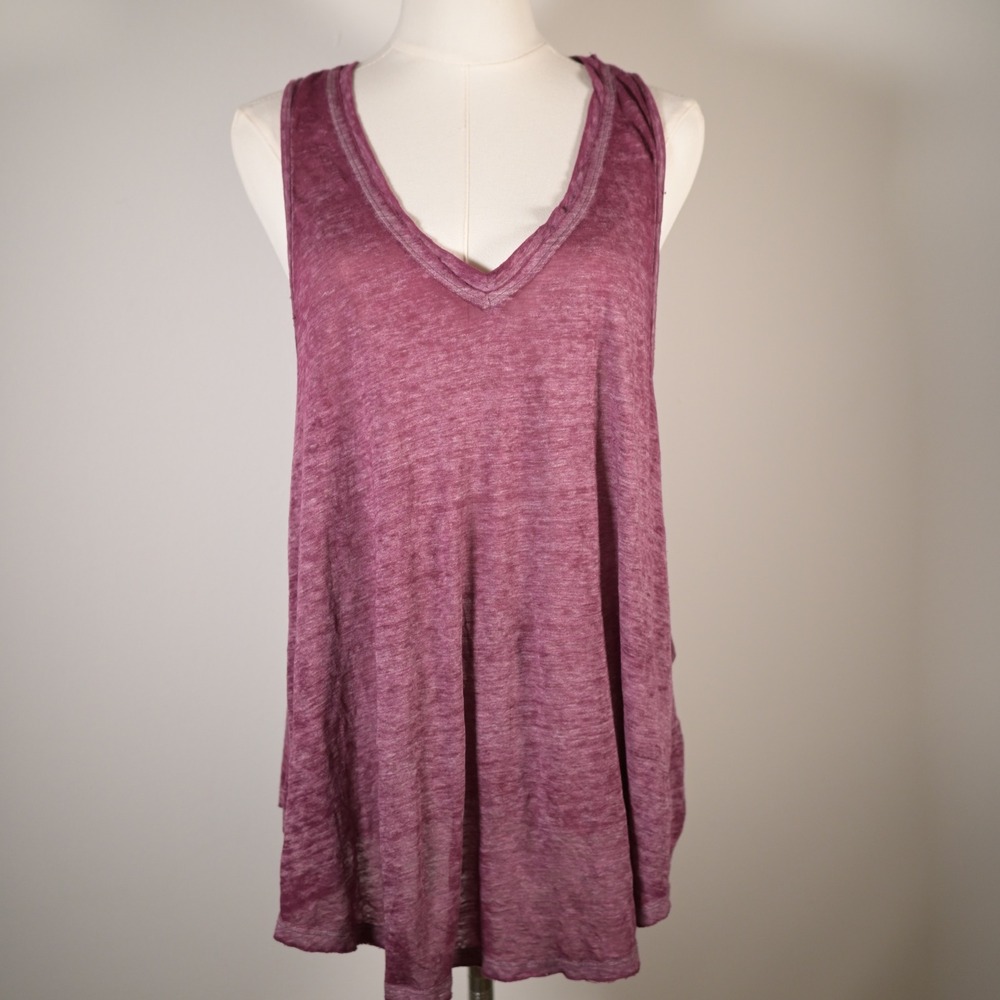 We The Free Free People Tank Top Plum Purple Burnout V-Neck Sleeveless Large